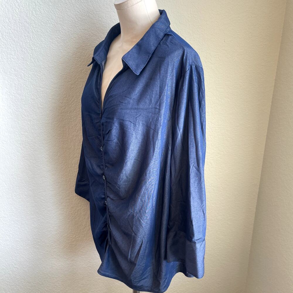 Unique Spectrum Blue Chambray faux button down Blouse Plus size womens 3XL top - Picture 4 of 5